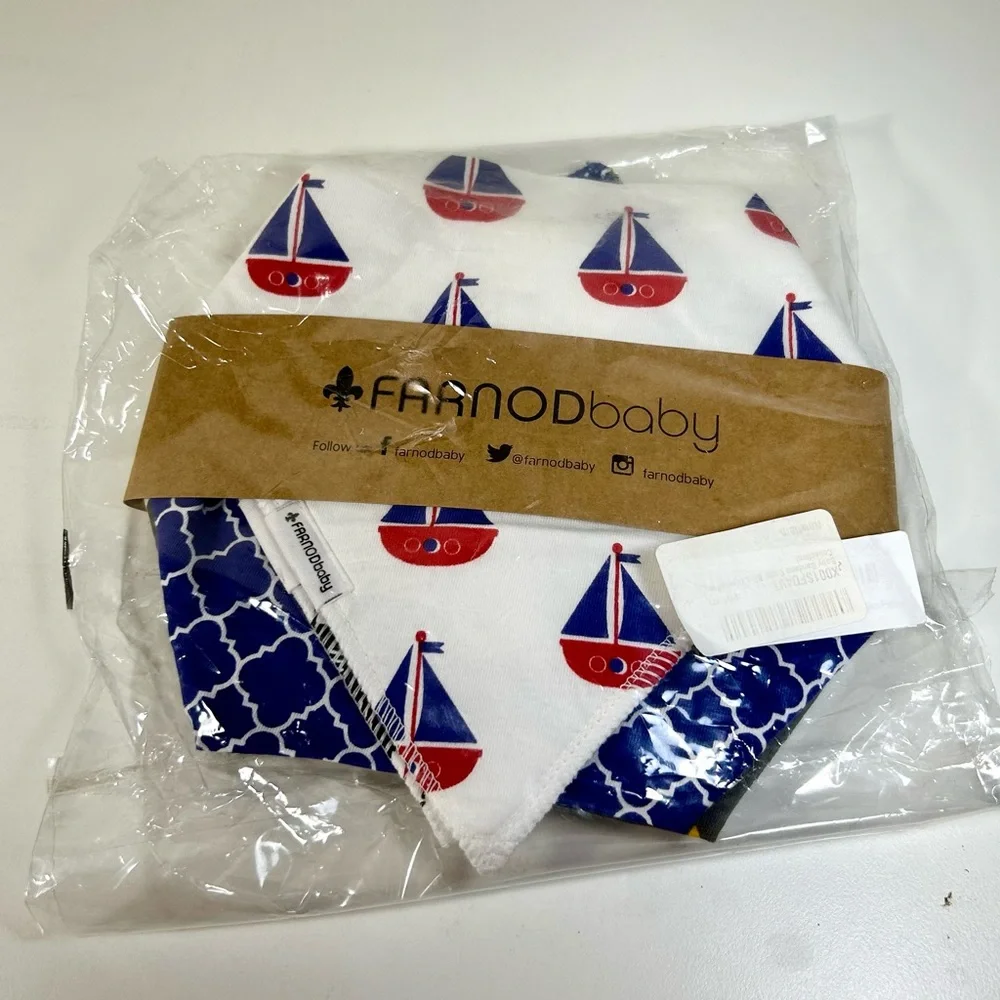 FARNOD Baby Bandana Drool Bibs 4‎ Pack Sailboats Plaid Blue Pattern Triangle